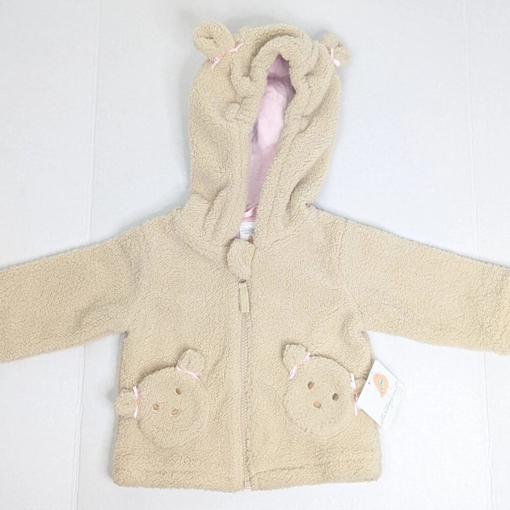 Starting Out Infant Girls 12M Fleece Jacket Hood Bear Ears & Pockets Pink NWT
